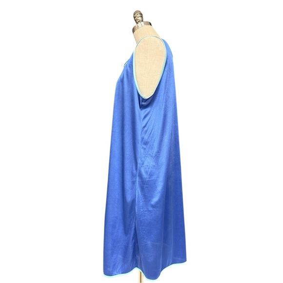Vintage Blue Nylon Maxi Dress Sleeveless Lounge Nightgown L/XL Retro Sleepwear - Picture 4 of 10